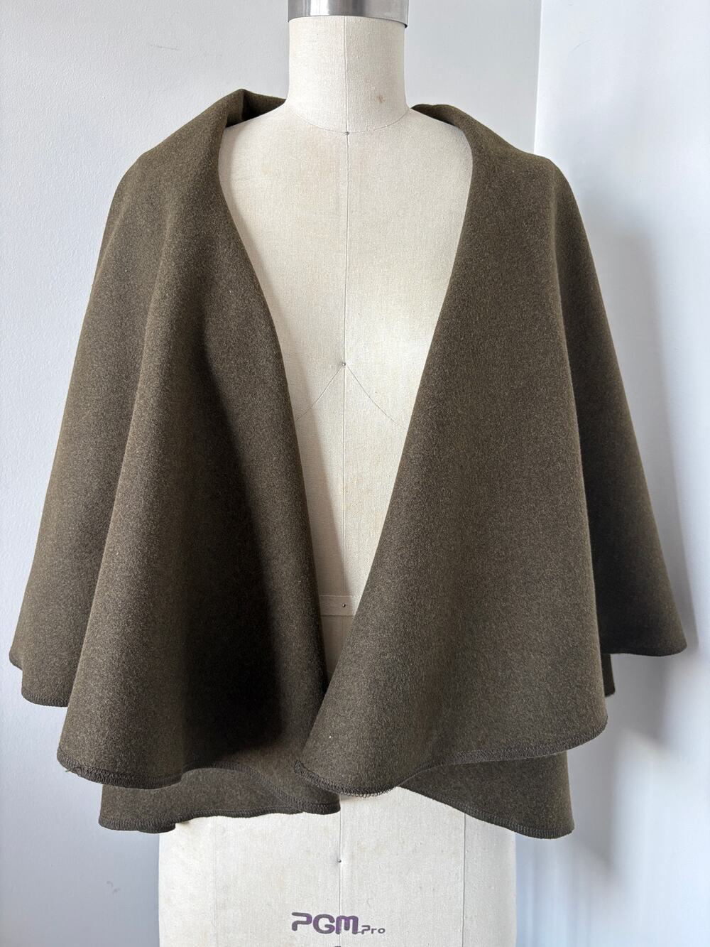 Double Layer Open Front Cape Jacket Womens Size S Tencel Dark Olive Lagenlook